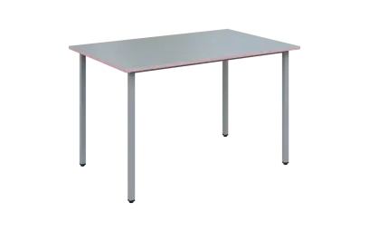 JSB 120N Jídelní stůl 1200 x 800 mm, deska šedá s hranou pastelově růžová / podnož stříbrná